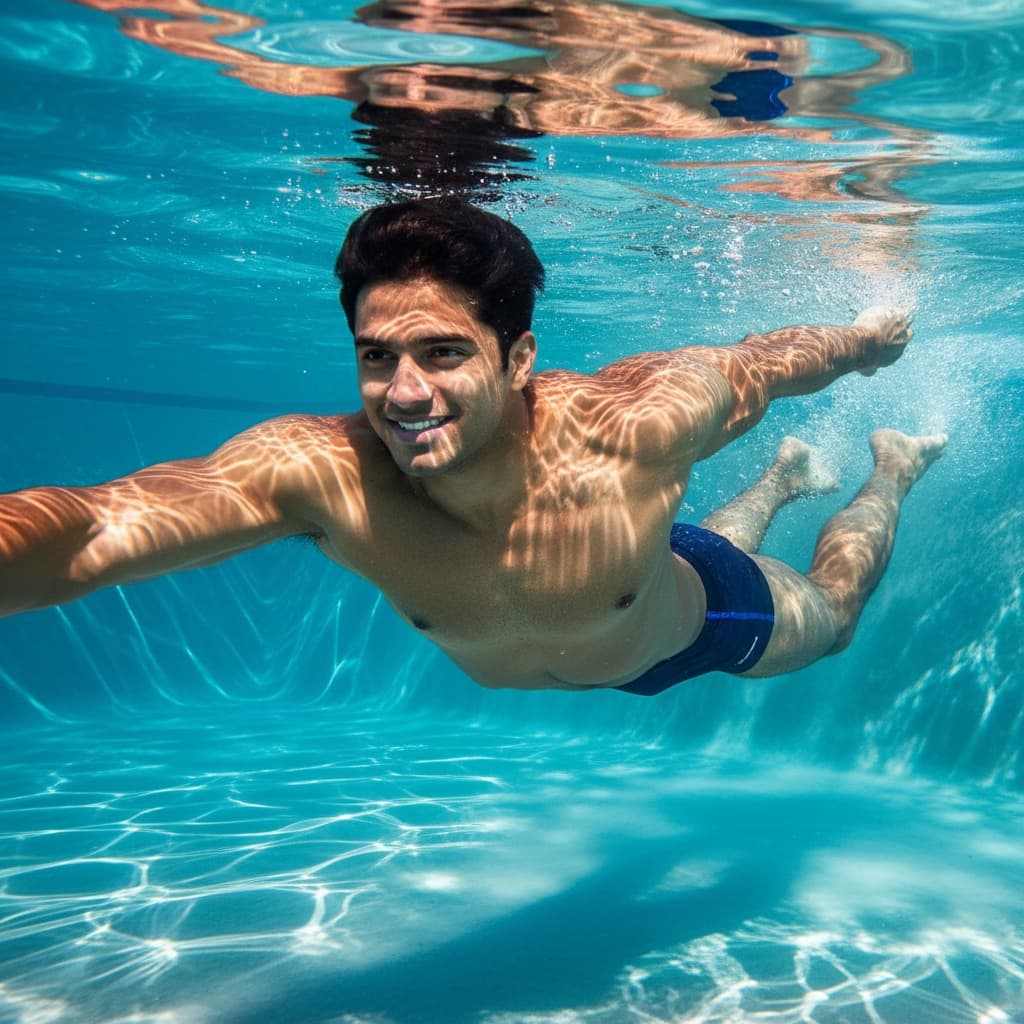 athletic indian man underwater swimming pool 89628033