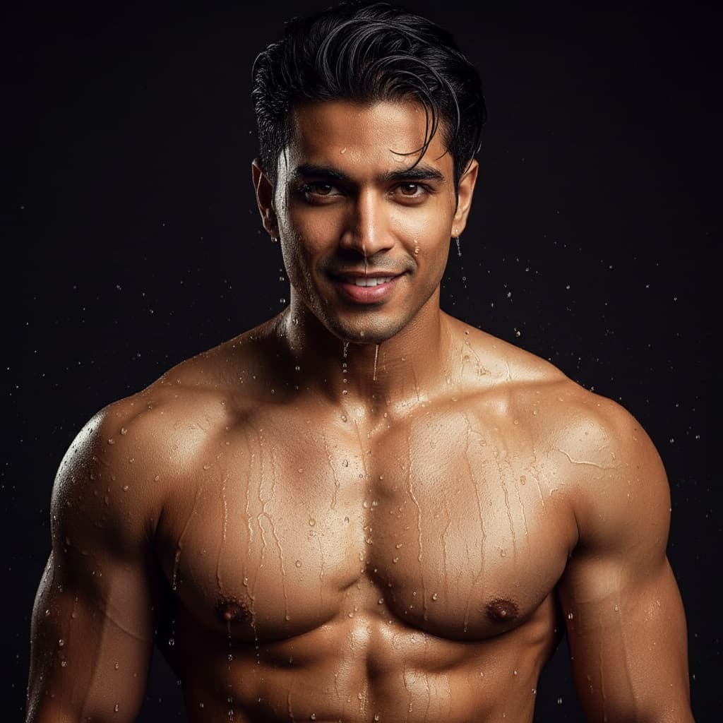 athletic indian man wet hair beauty shot 43762260