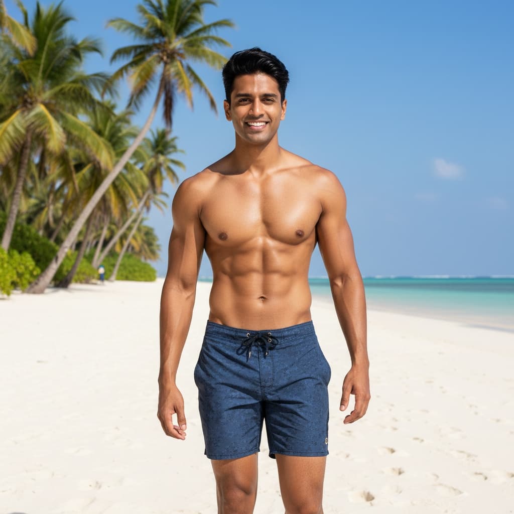 athletic indian man white sand beach walking 14683447
