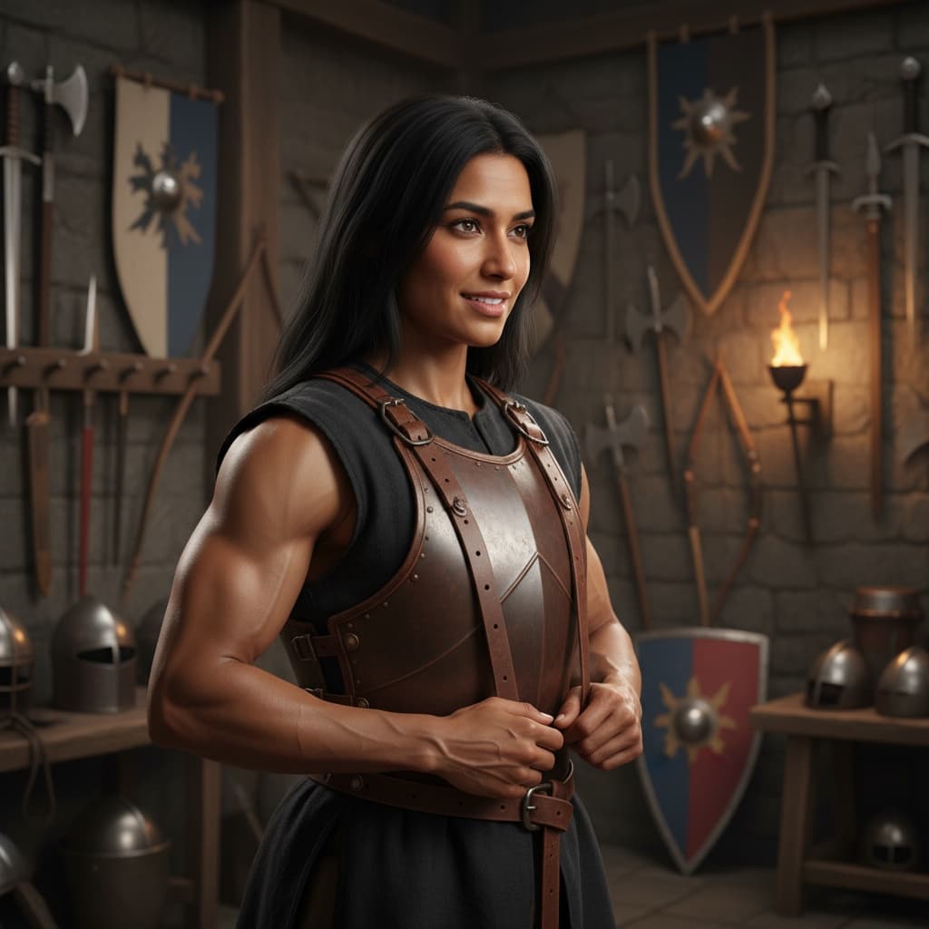 athletic indian woman armory preparing equipment 27961199