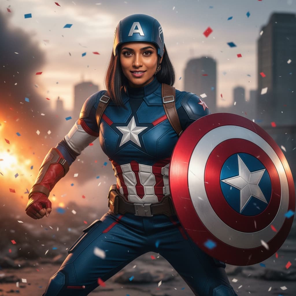 athletic indian woman captain america shield ready 38856803