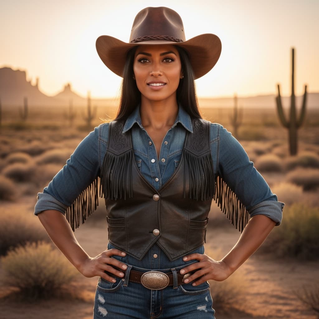 athletic indian woman classic cowboy portrait 54603864
