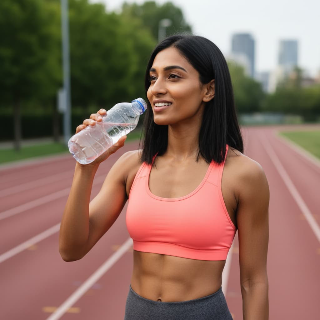 athletic indian woman cooldown water break 78027526