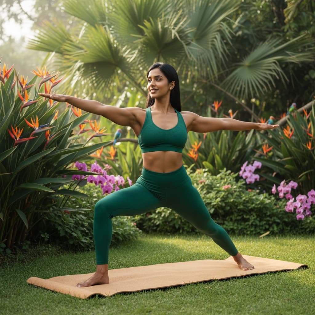 athletic indian woman garden morning flow 58112964