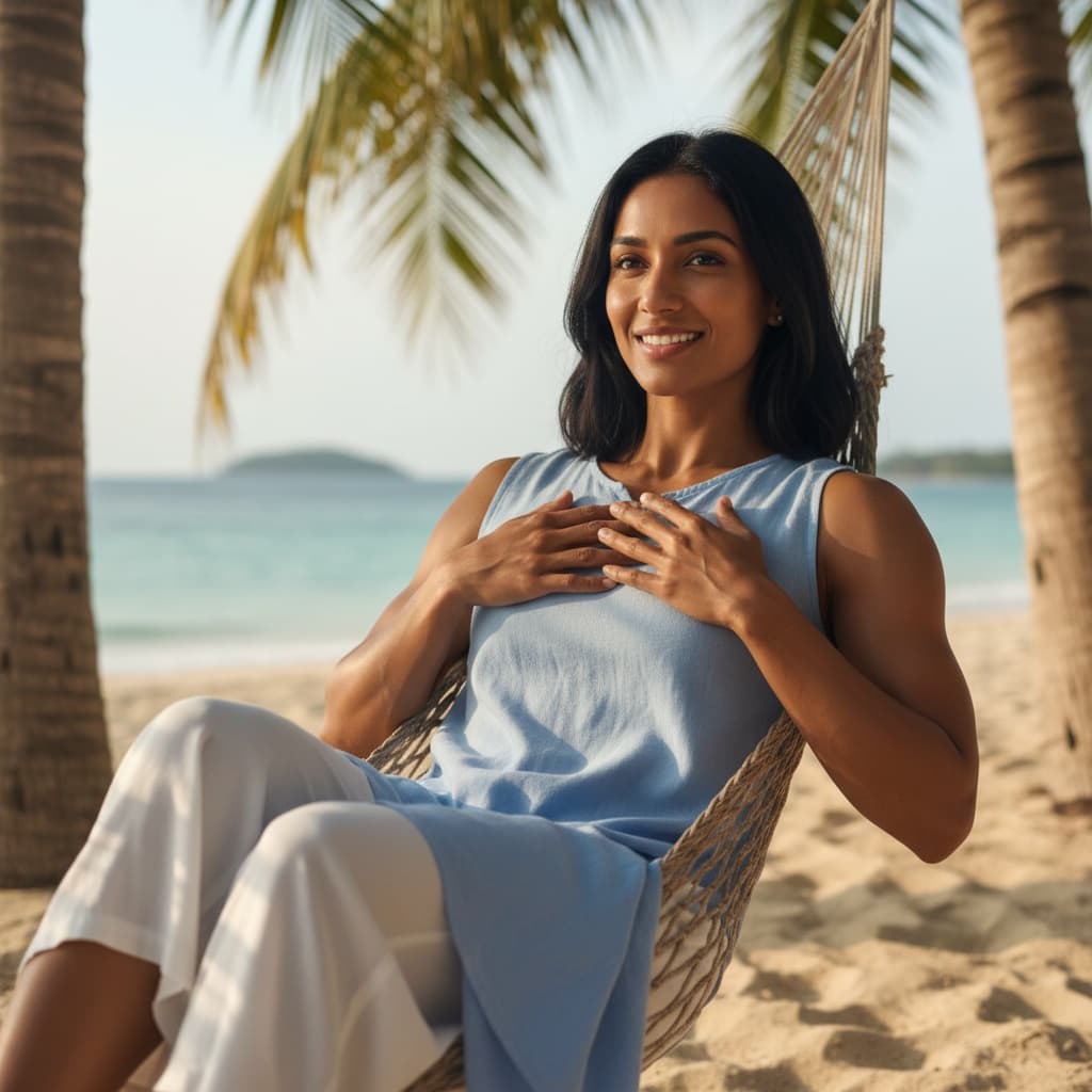 athletic indian woman hammock relaxation recovery 81860555