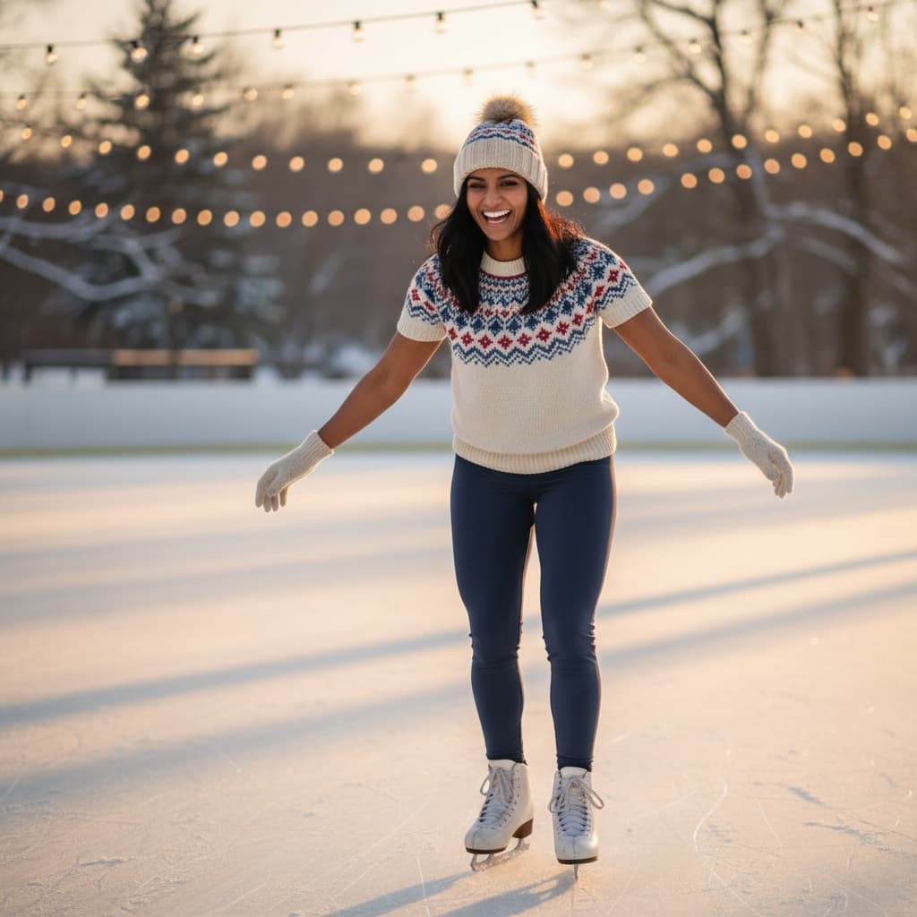 athletic indian woman ice skating rink 87211339