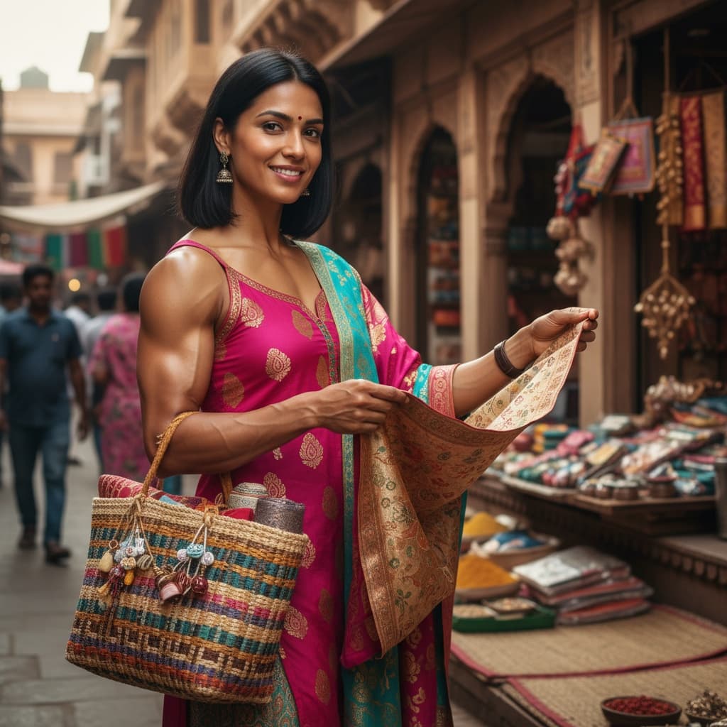 athletic indian woman indian marketplace cultural 63755769