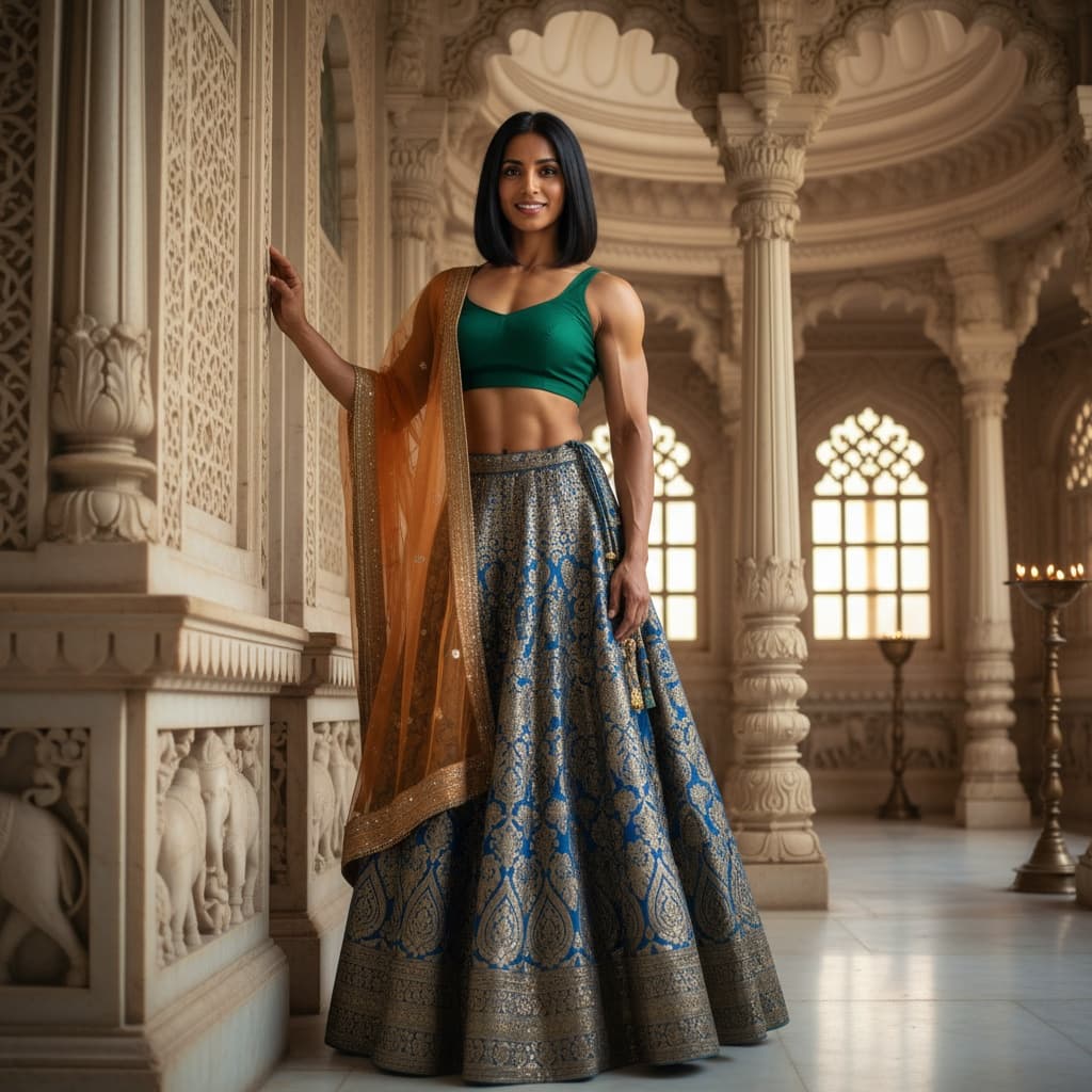 athletic indian woman indian palace interior 31701982