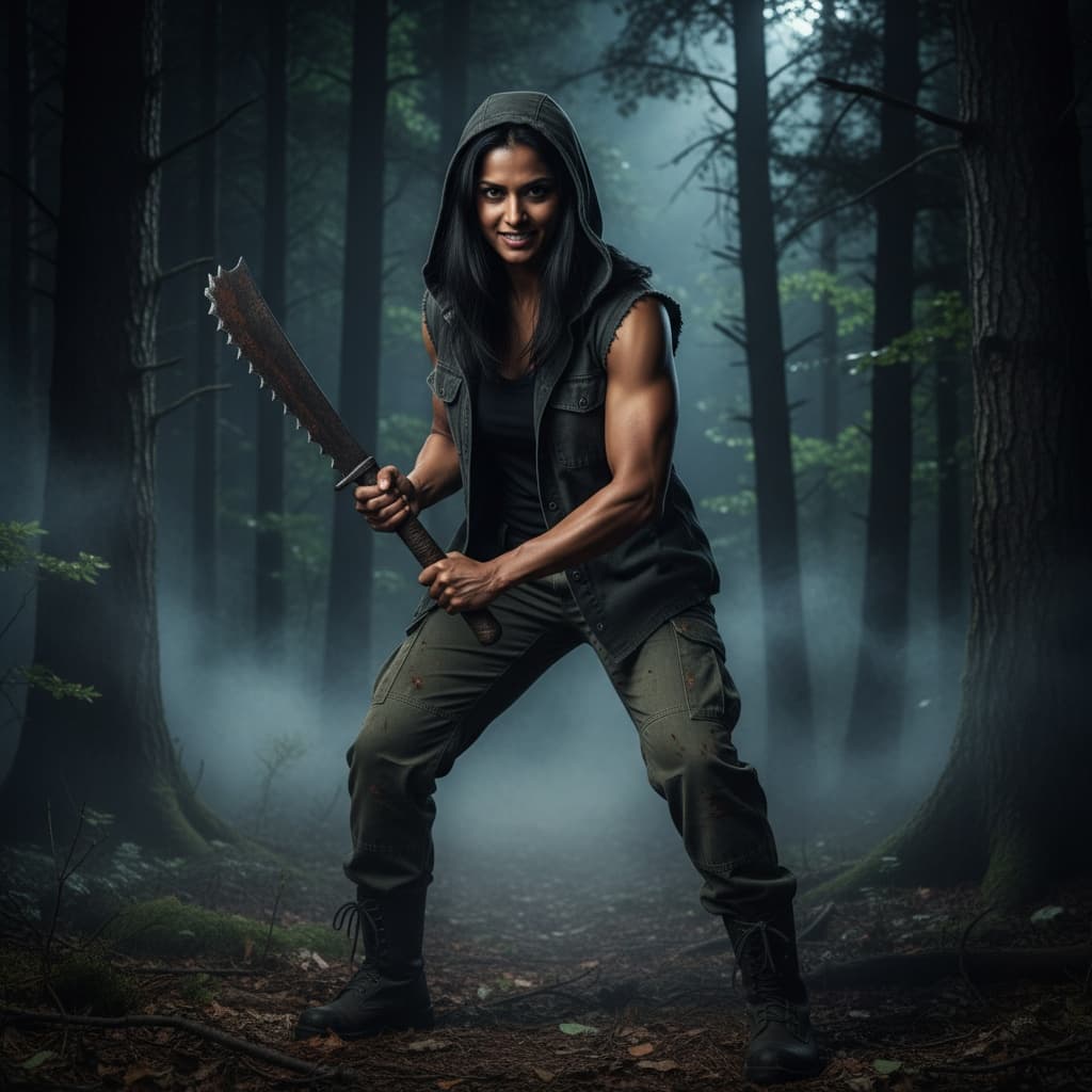 athletic indian woman slasher villain woods 36750727