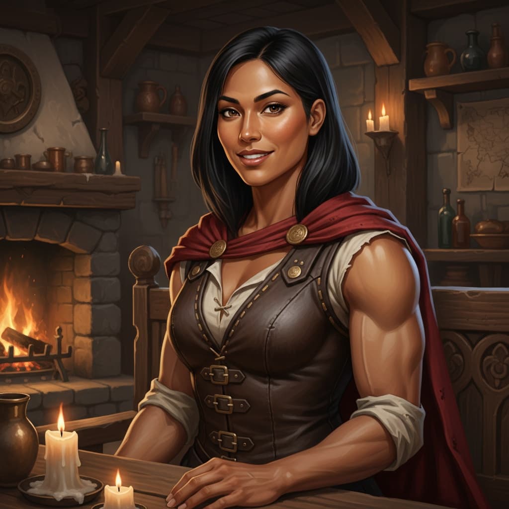 athletic indian woman tavern character portrait 90756543