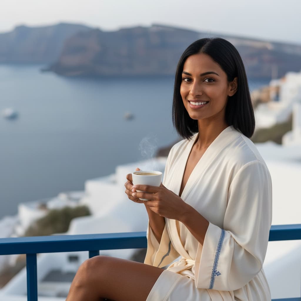 athletic indian woman traditional balcony morning 25841838