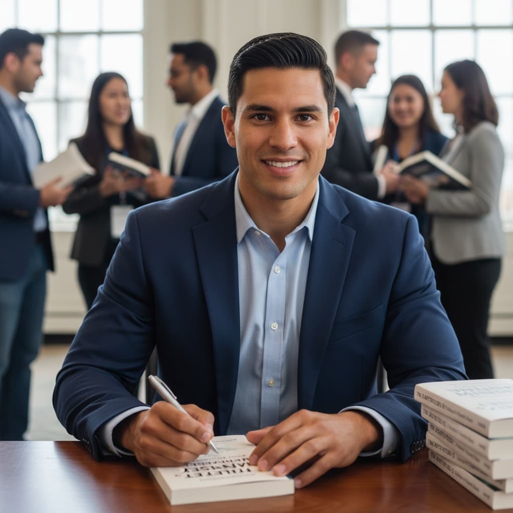 athletic latino man book signing table 40378989