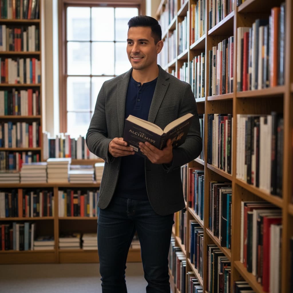athletic latino man bookstore library intellectual 87069729