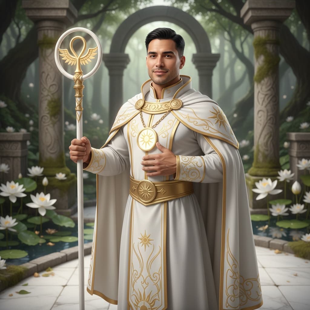 athletic latino man cleric healer ceremonial 96660517