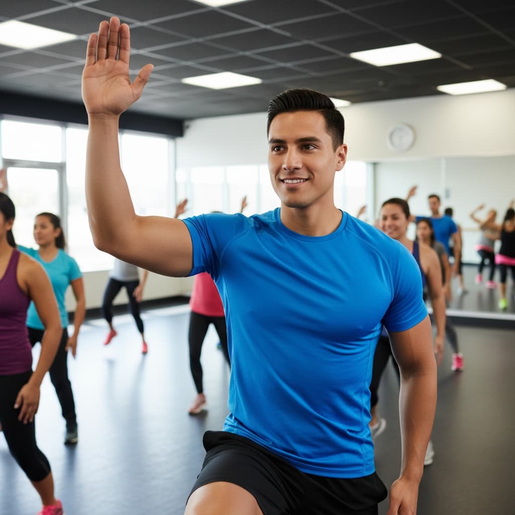 athletic latino man group class leading 36279264