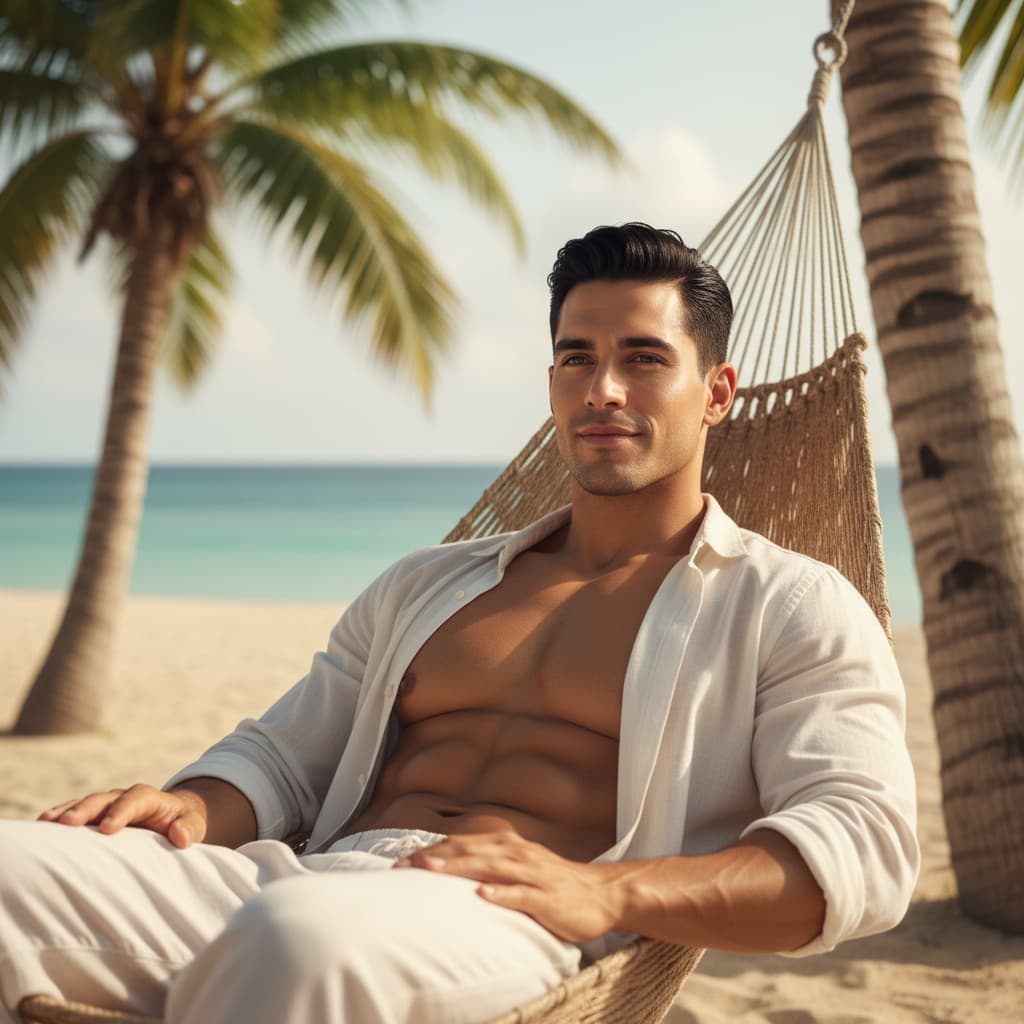 athletic latino man hammock relaxation recovery 28677206