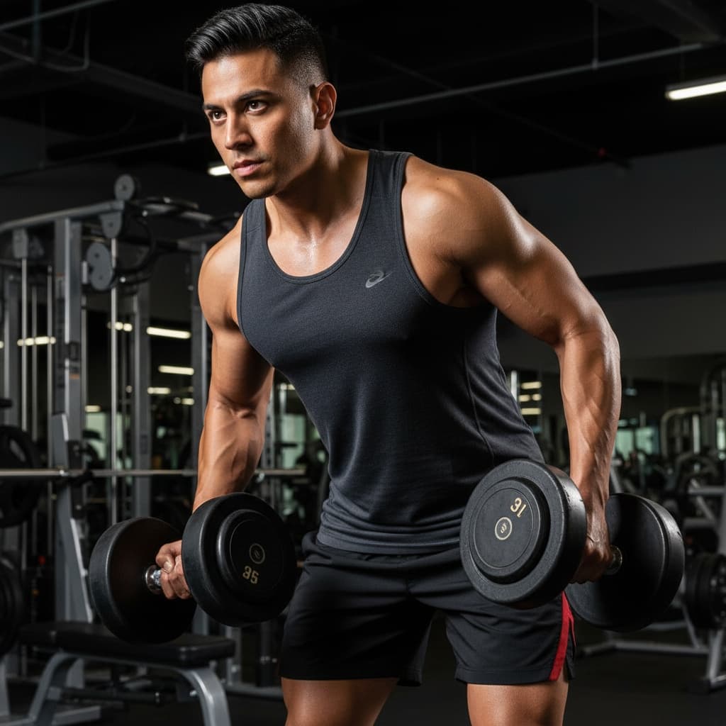 athletic latino man intense workout weights 88546110