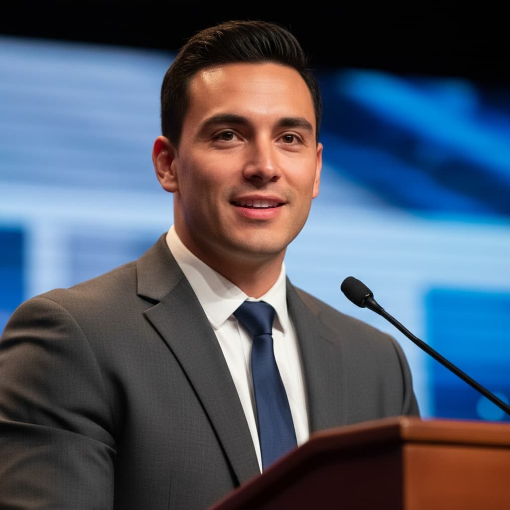 athletic latino man keynote speaker closeup 34673475