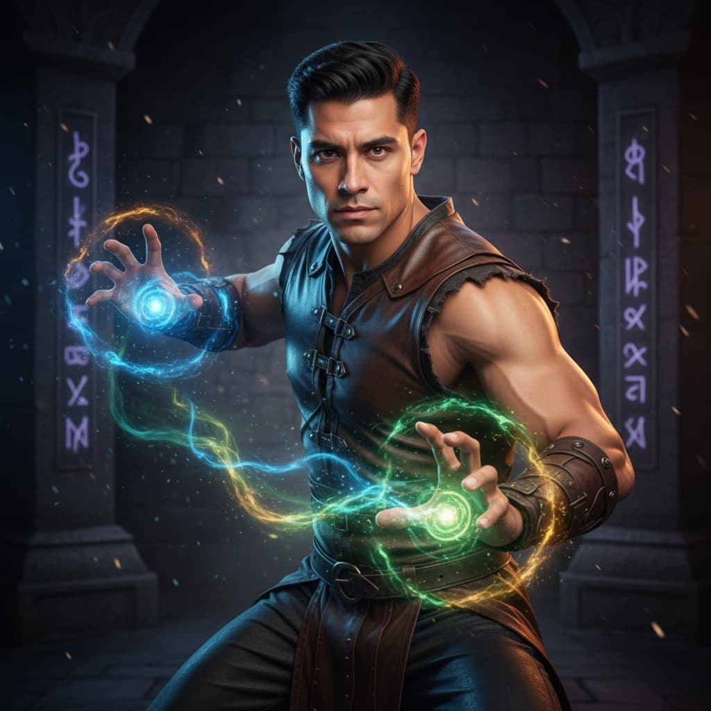 athletic latino man magical effect casting 66256775