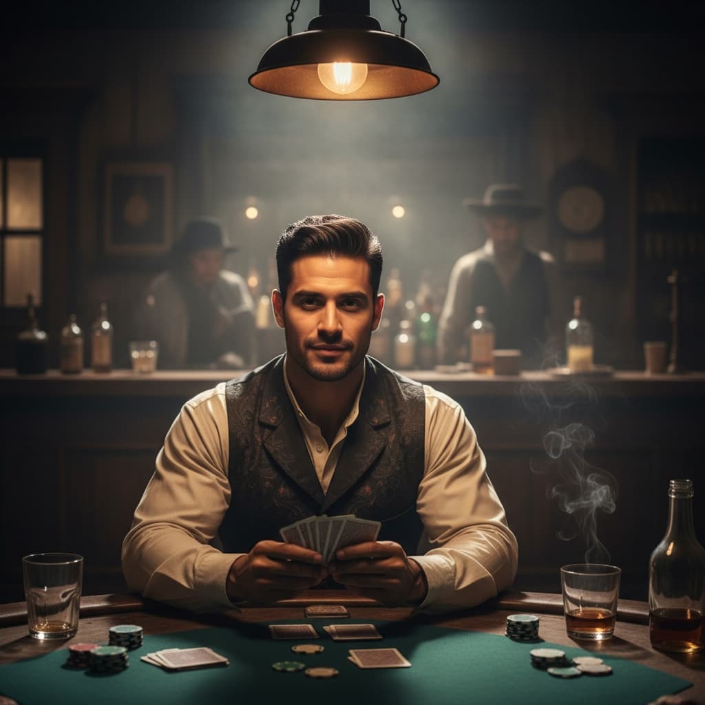athletic latino man poker table intensity 11442656