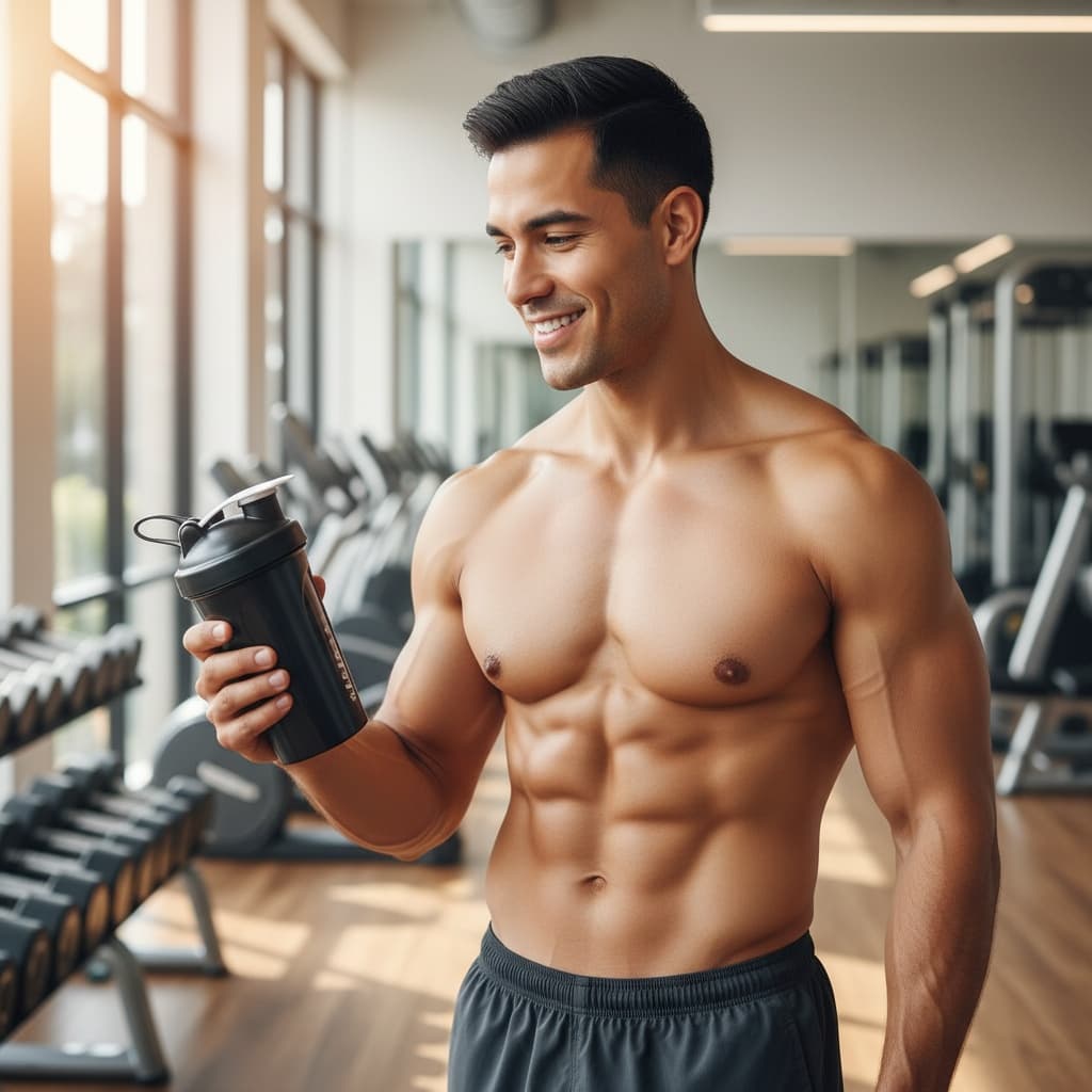 athletic latino man protein shake lifestyle 65101751