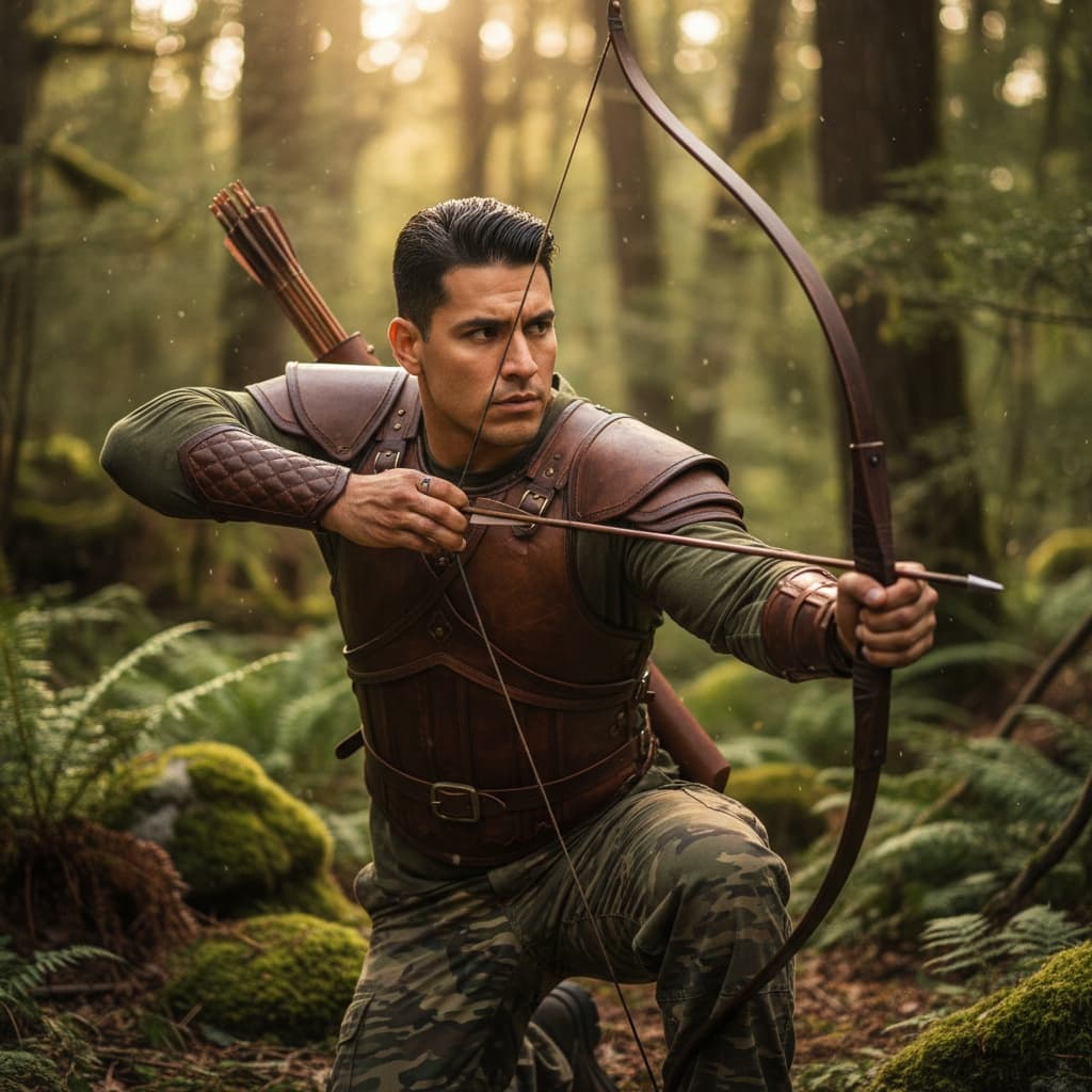 athletic latino man ranger archer nature 99709586