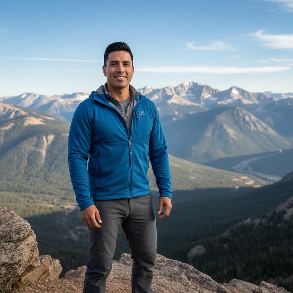 athletic latino man rocky mountain overlook 92267171
