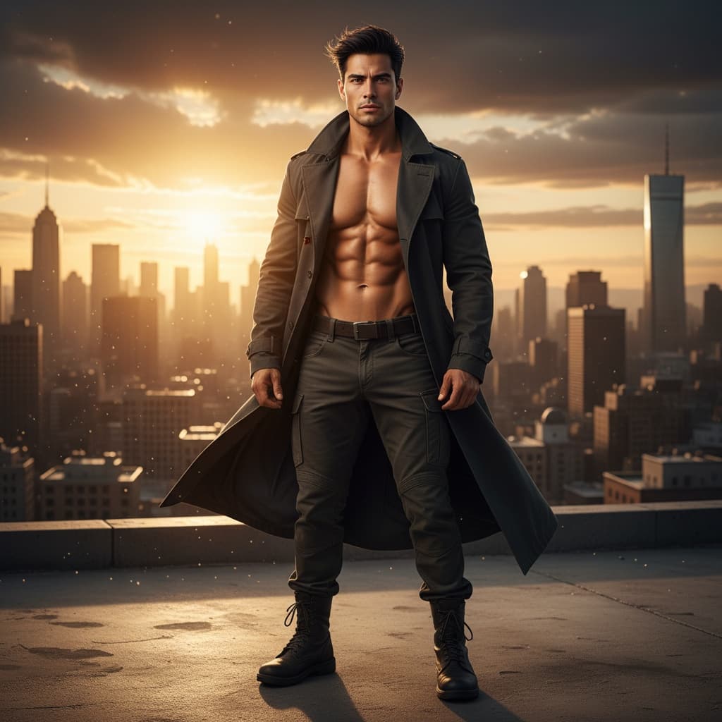 athletic latino man rooftop city guardian 67173667