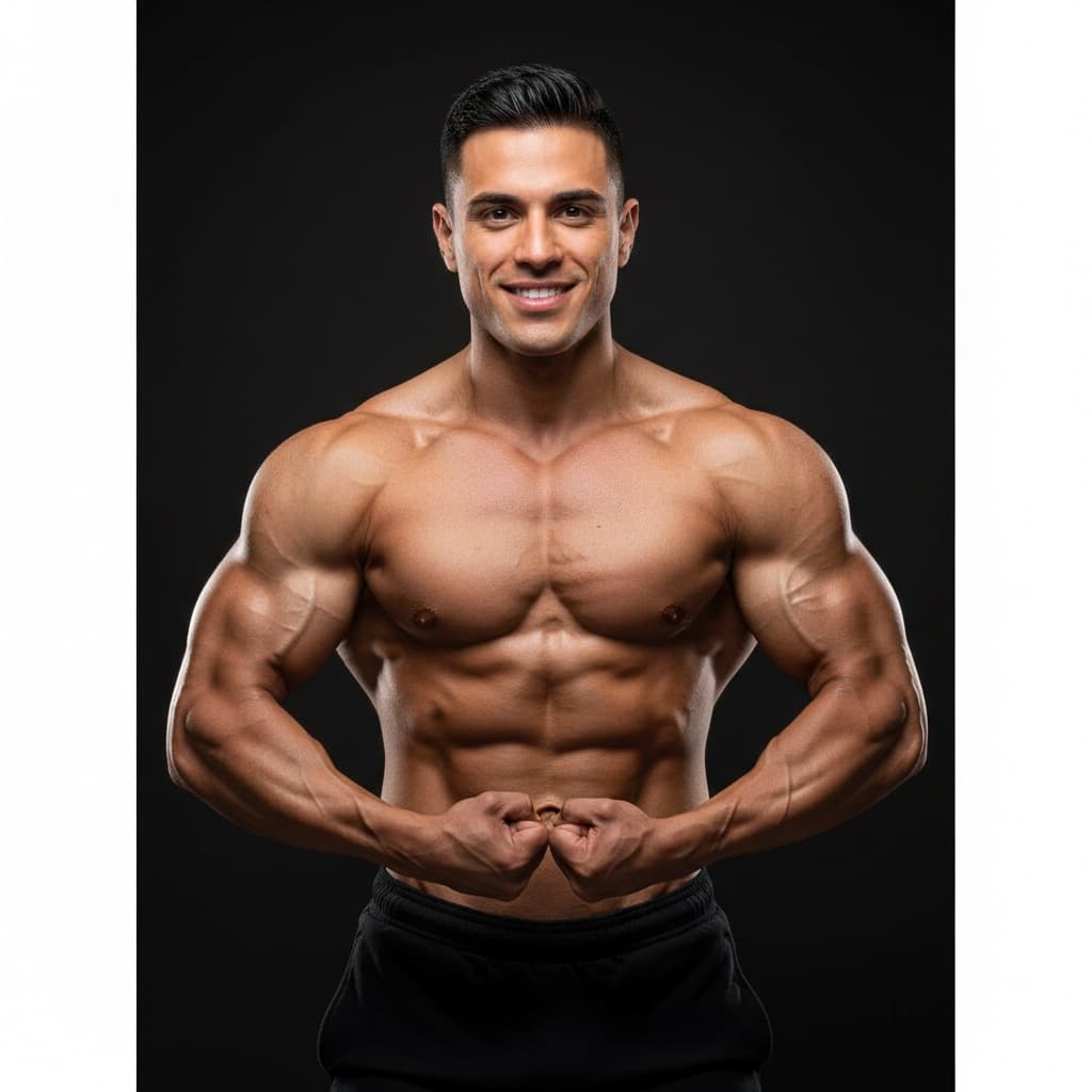 athletic latino man studio front physique pose 32413257