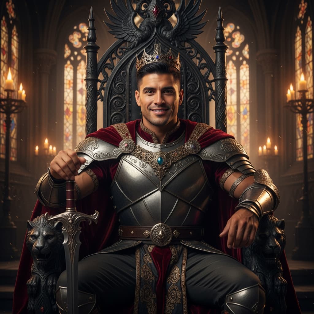 athletic latino man throne room regal pose 41938514