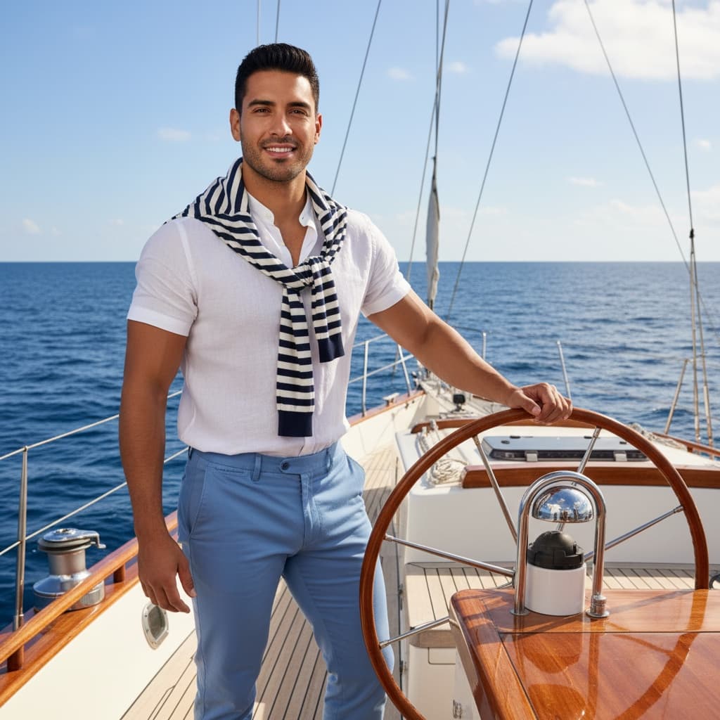 athletic latino man yacht boat ocean adventure 86236845
