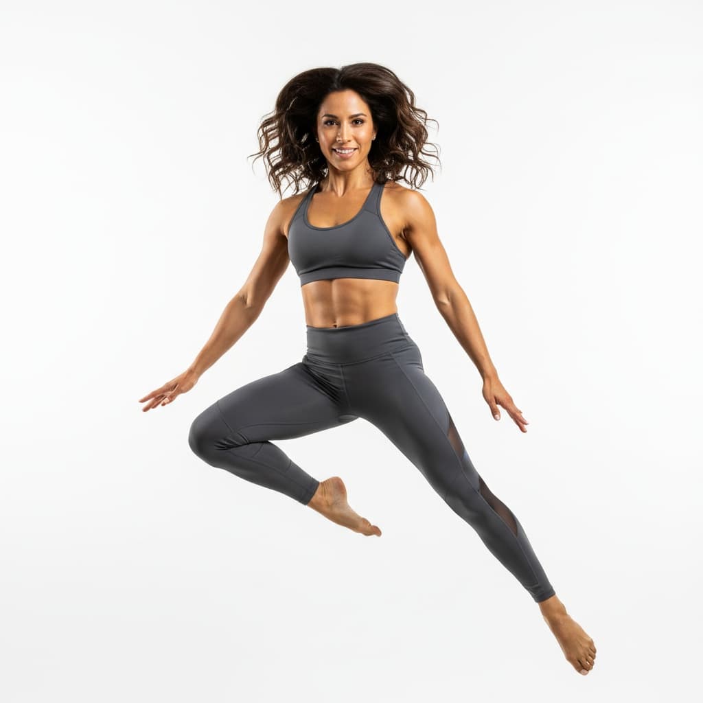 athletic latino woman athletic jumping dynamic pose 12365036