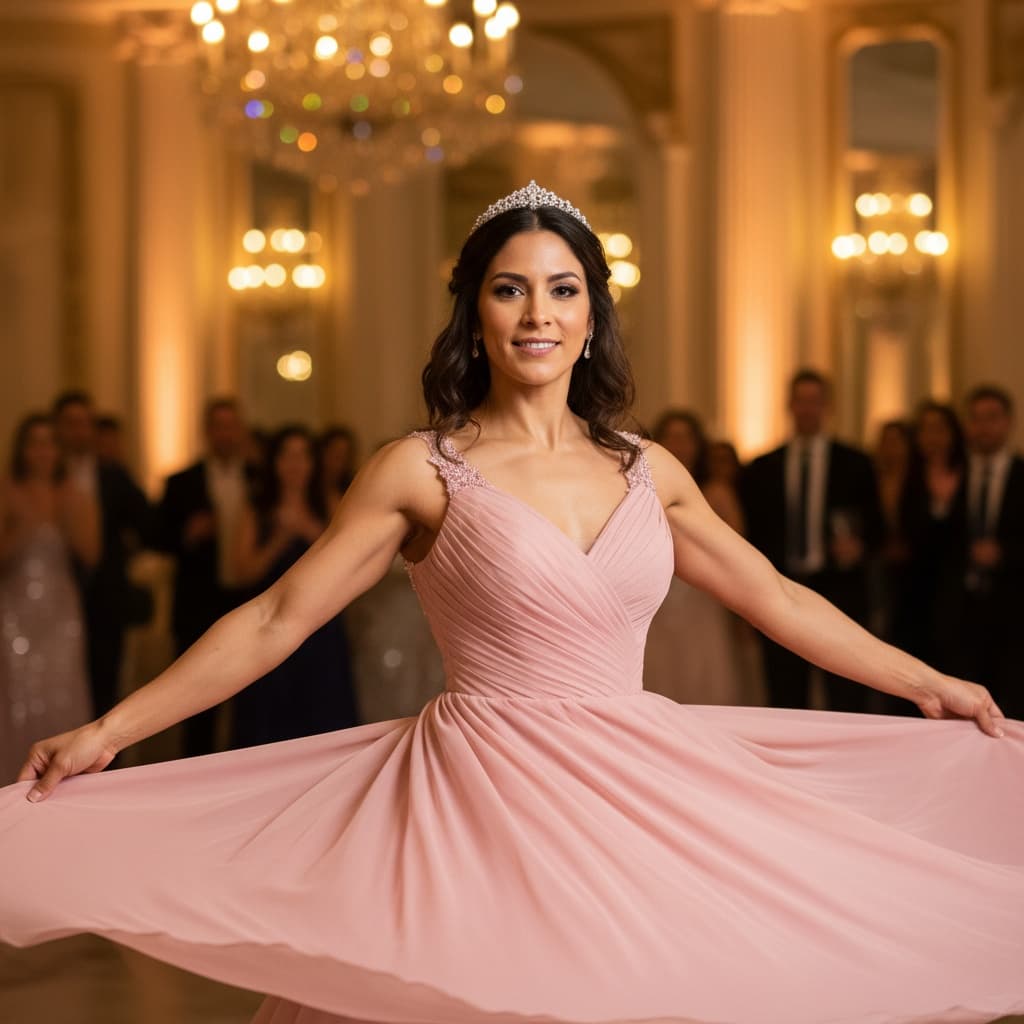 athletic latino woman dancing twirl motion 58580780