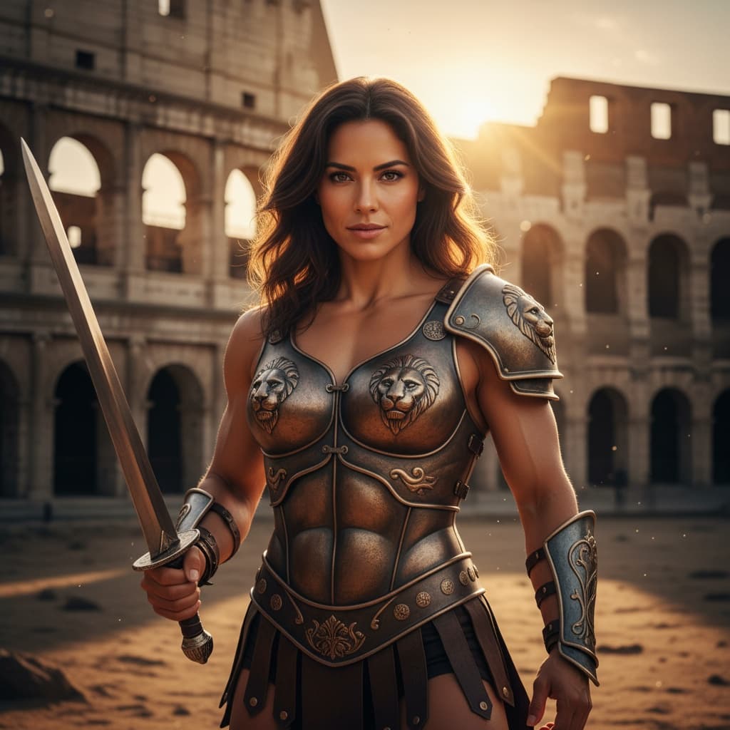 athletic latino woman gladiator armor colosseum 55833495