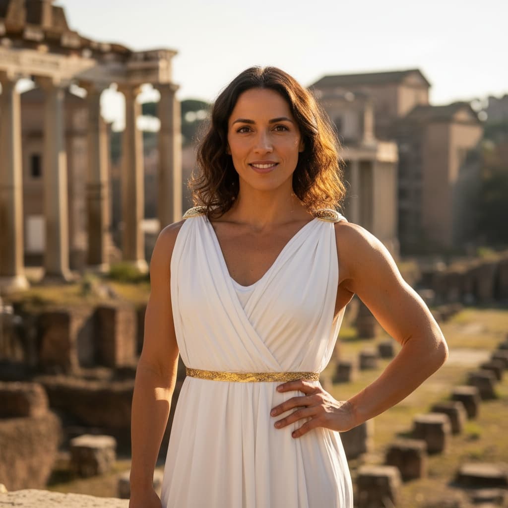 athletic latino woman roman forum ruins 56132165