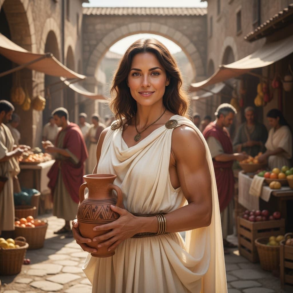 athletic latino woman roman marketplace daily life 76207216