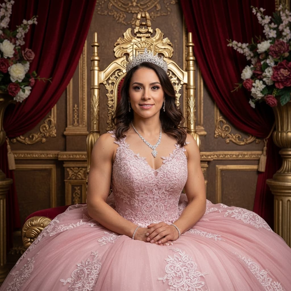 athletic latino woman sitting throne chair portrait 67655203