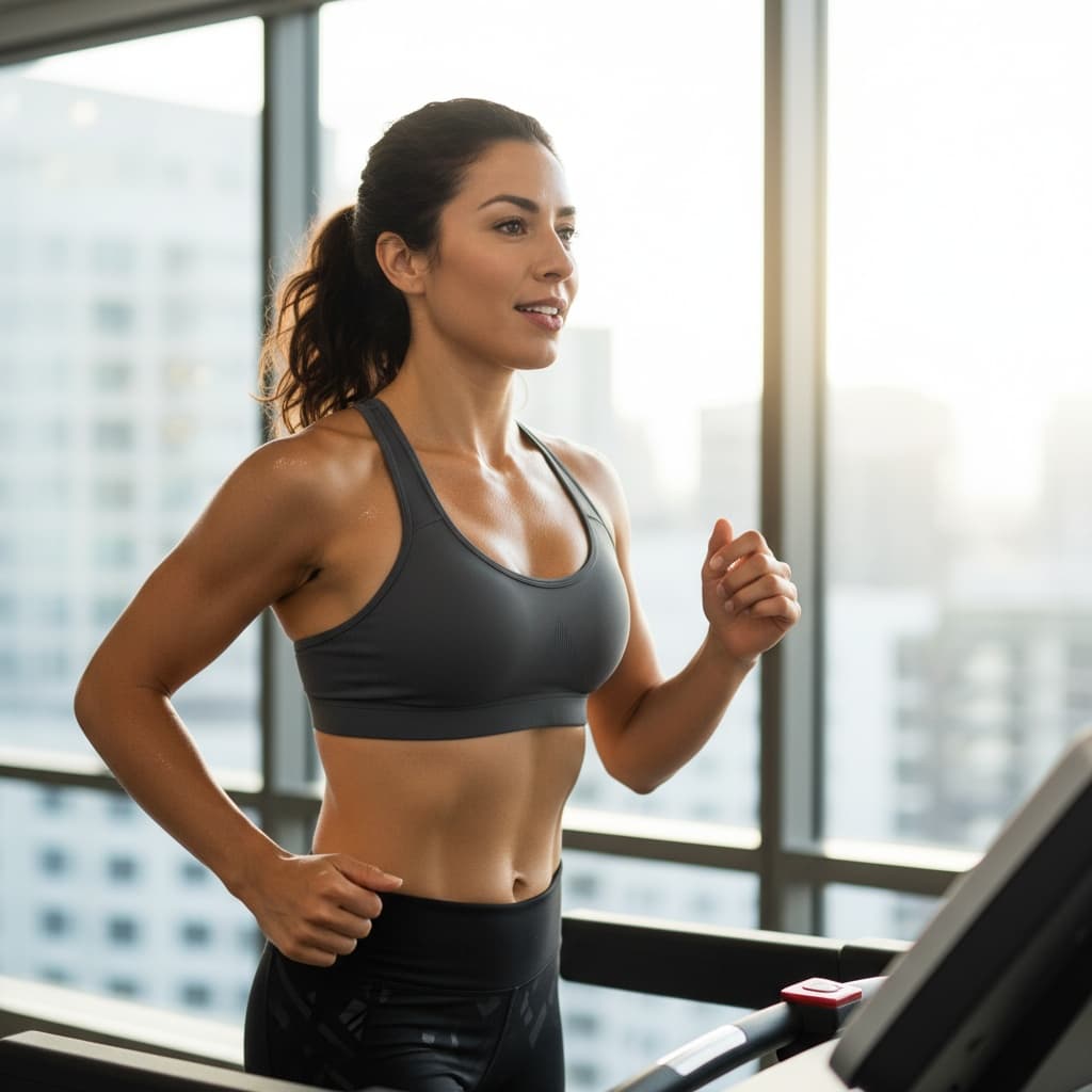 athletic latino woman treadmill cardio action 22237316
