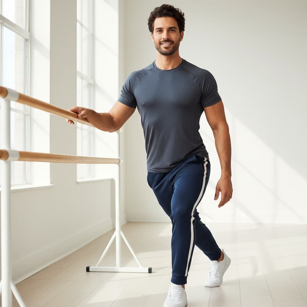 athletic middle_eastern man barre workout pose 49986242