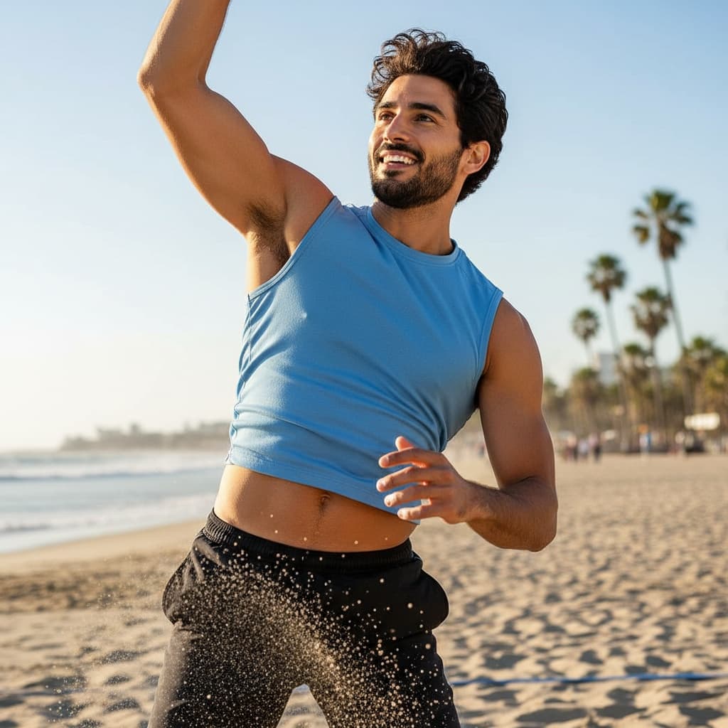 athletic middle_eastern man beach volleyball action 69102365