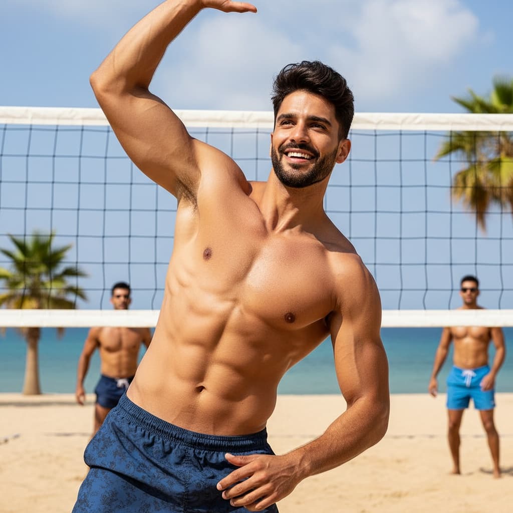 athletic middle_eastern man beach volleyball active 34931495