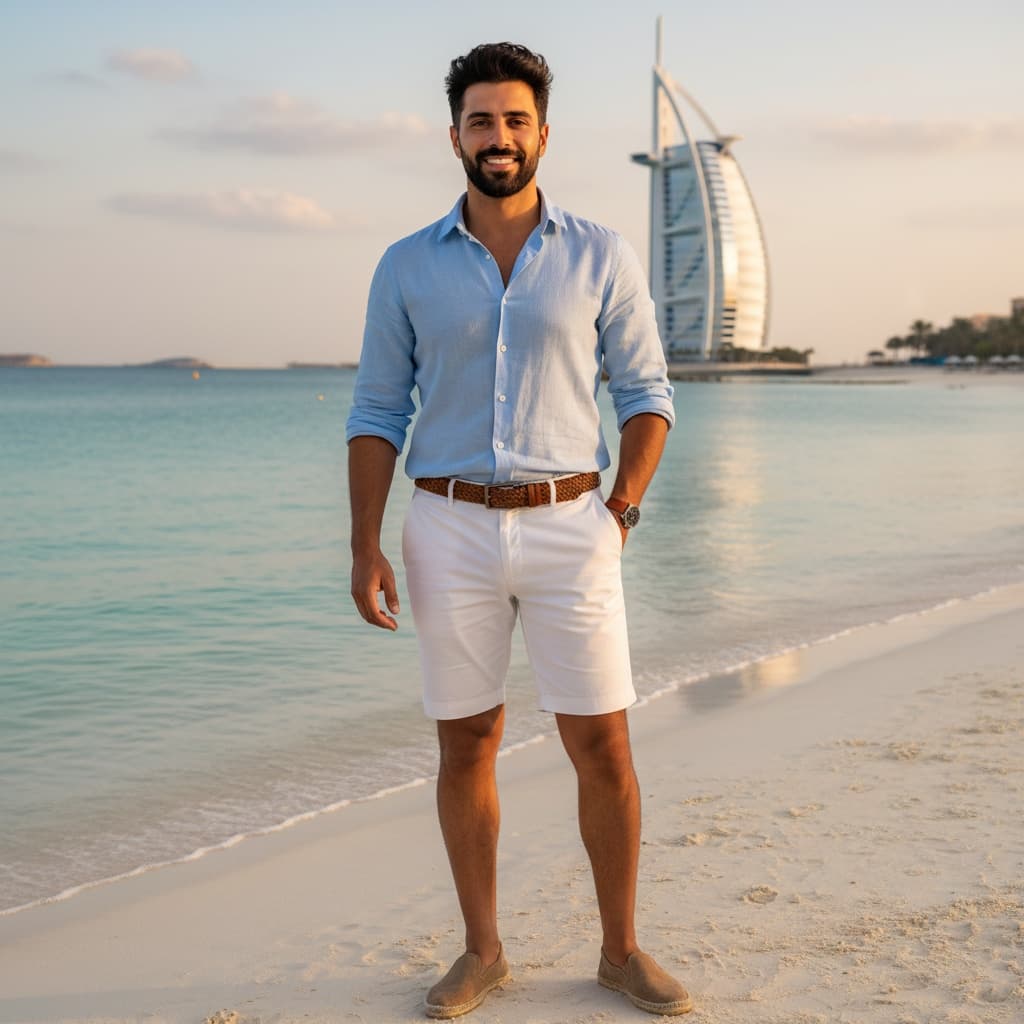 athletic middle_eastern man burj al arab beachfront 78711086