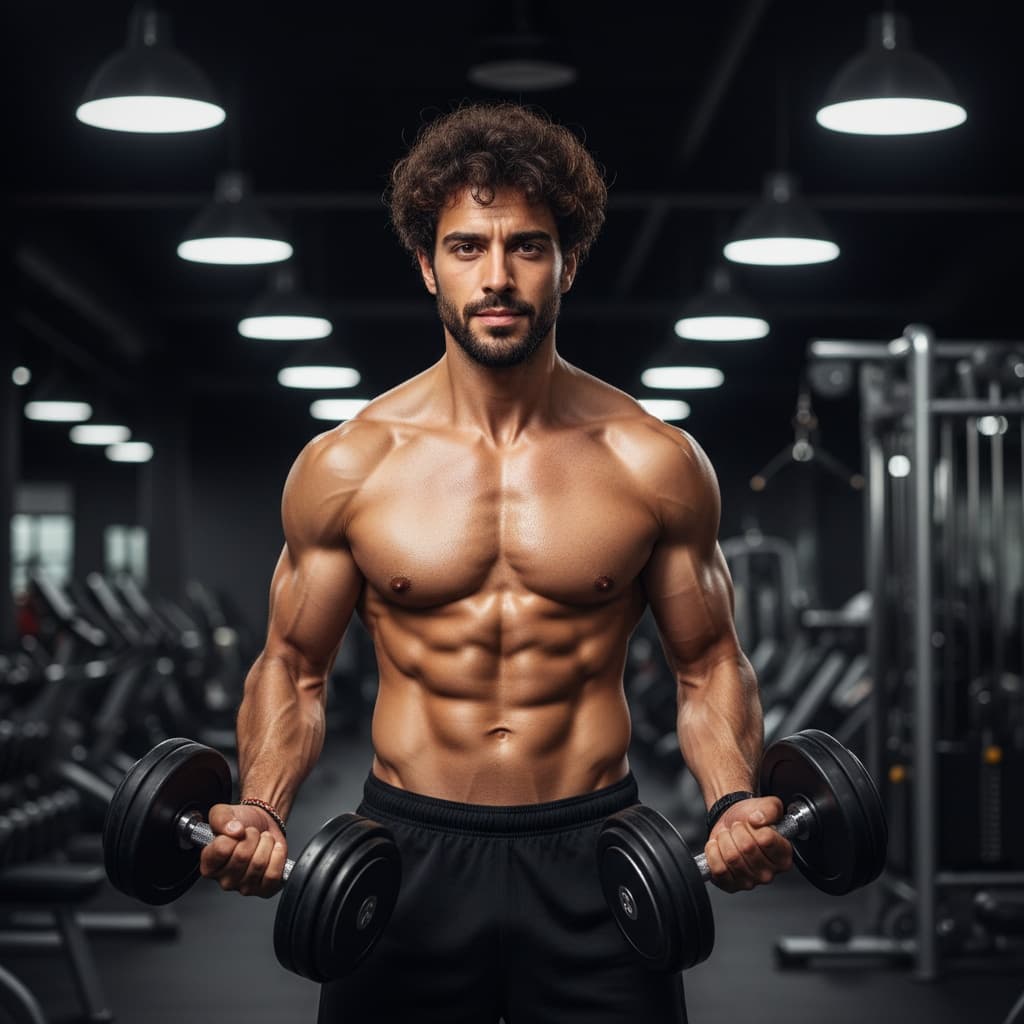 athletic middle_eastern man gym workout action shot 31990804