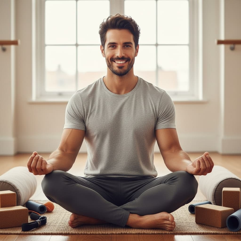 athletic middle_eastern man mat with props seated 22984584