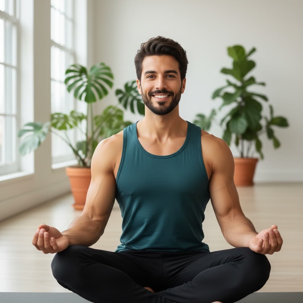 athletic middle_eastern man meditation pose studio 66469533