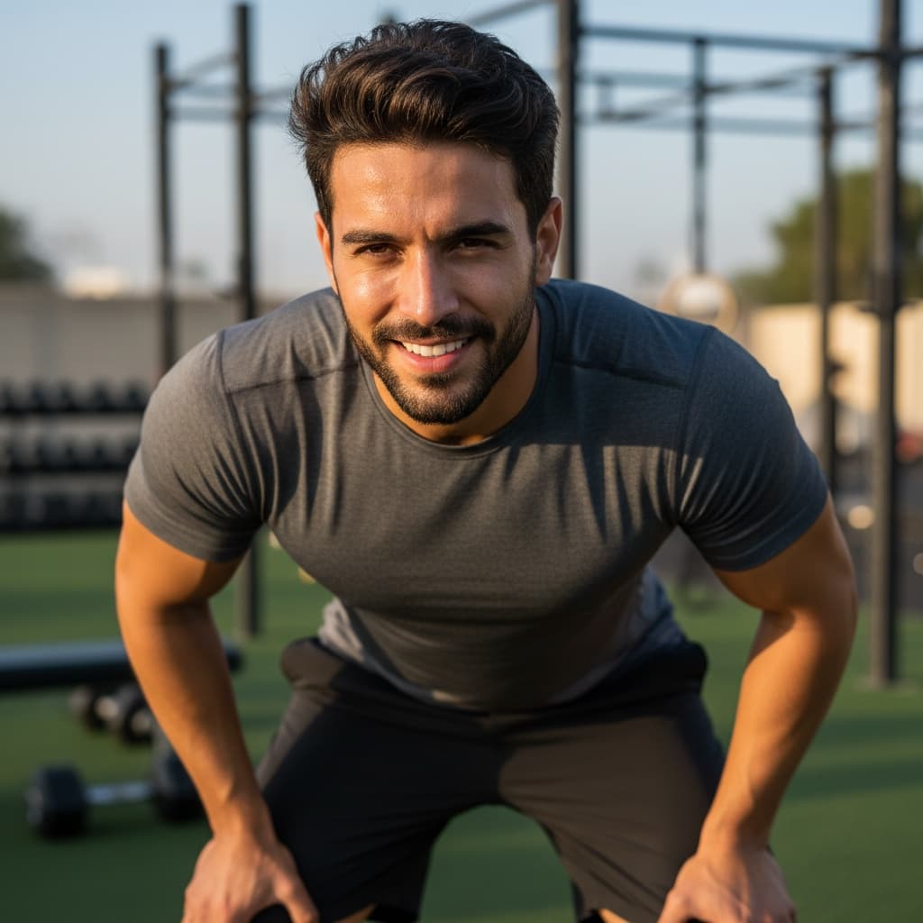 athletic middle_eastern man post training intensity 42237267