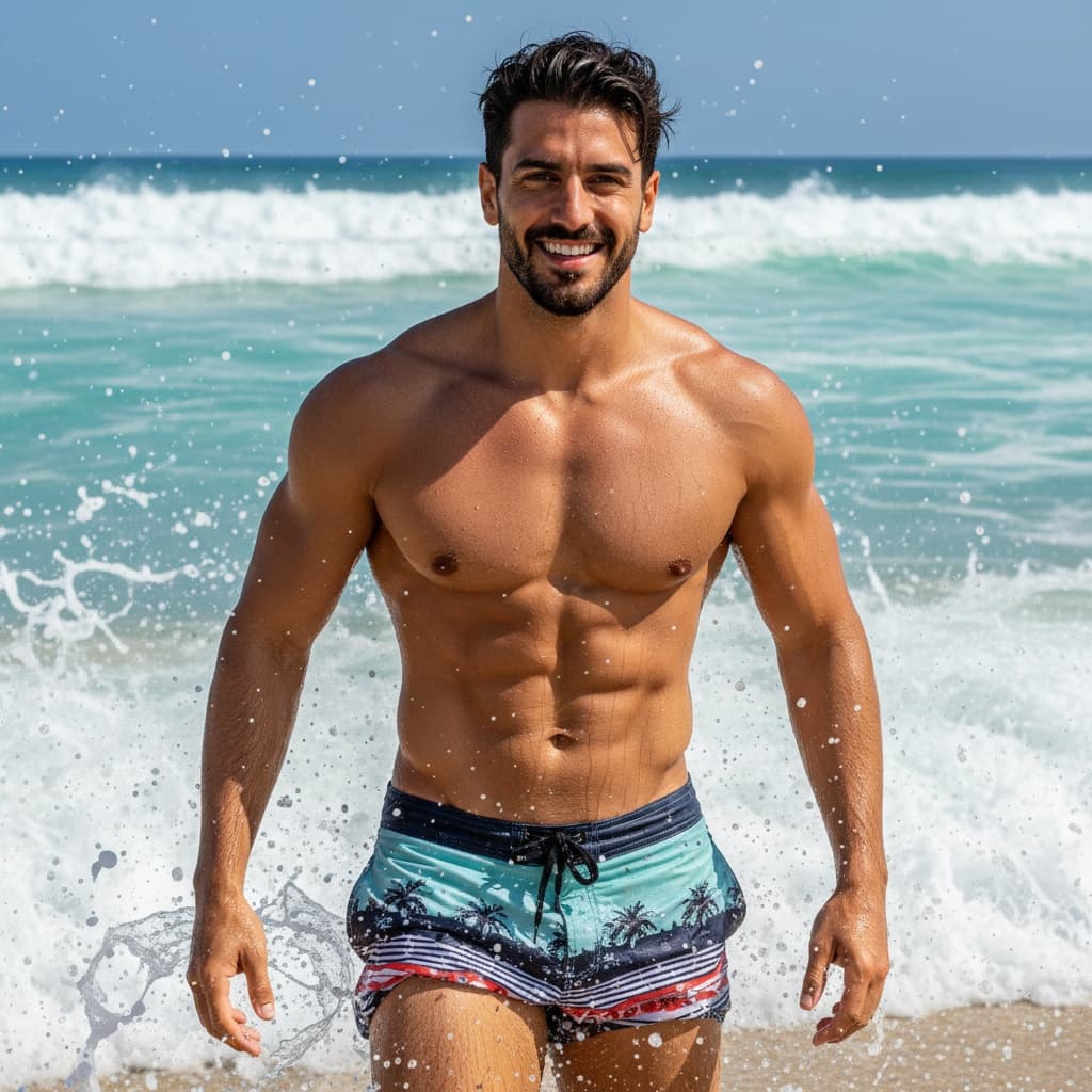 athletic middle_eastern man surf and waves action 69623951