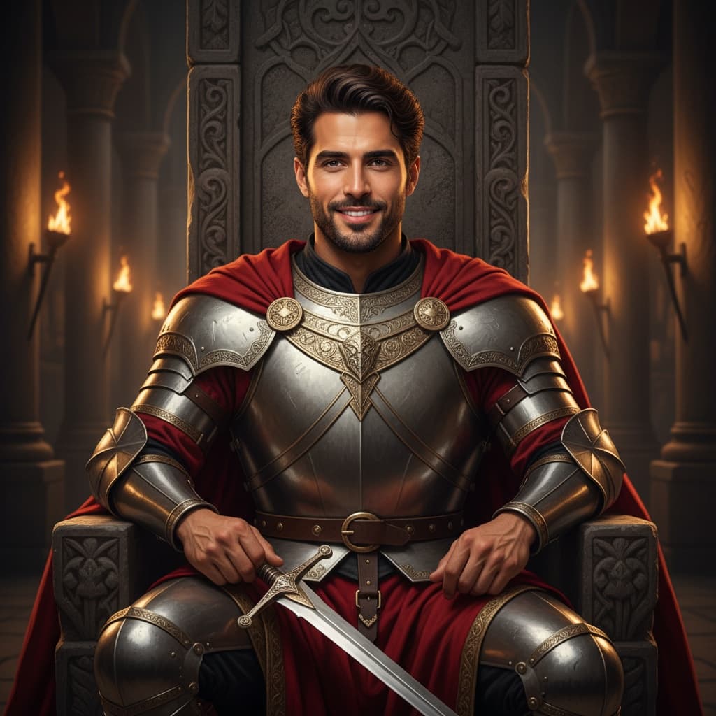 athletic middle_eastern man throne room seated 76412708