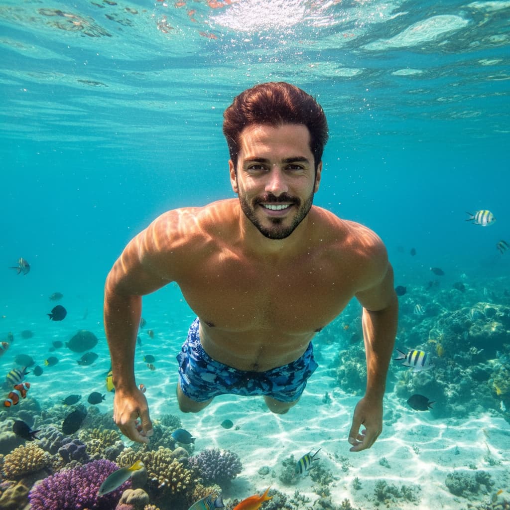 athletic middle_eastern man underwater swimming 46699029