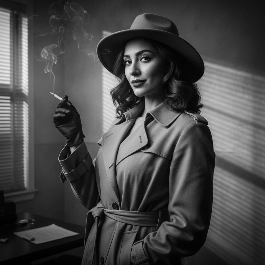 athletic middle_eastern woman film noir detective 29271600